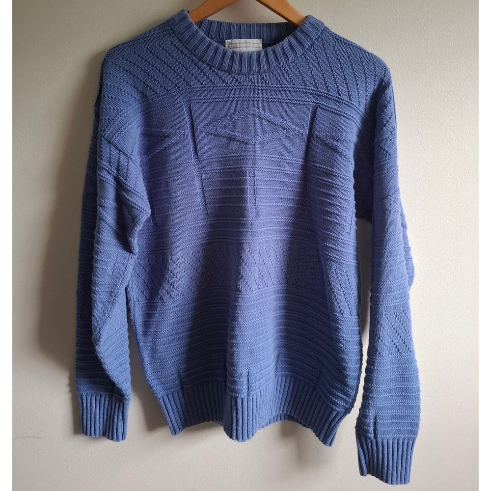 Vintage Royal Blue Cable Knit Sweater Fisherman Grandpacore Preppy Made in USA M